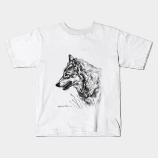 Timberwolf Profile Portrait Black and White Kids T-Shirt